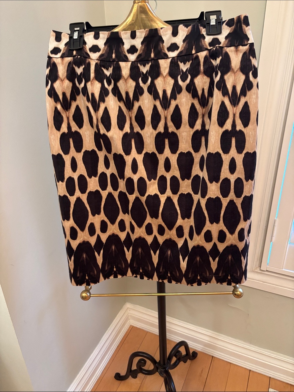 Calvin Klein Beige and Black Animal-Print Pencil Skirt